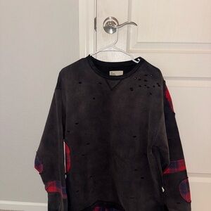 Men's Black Distressed Shirt with Red Accents